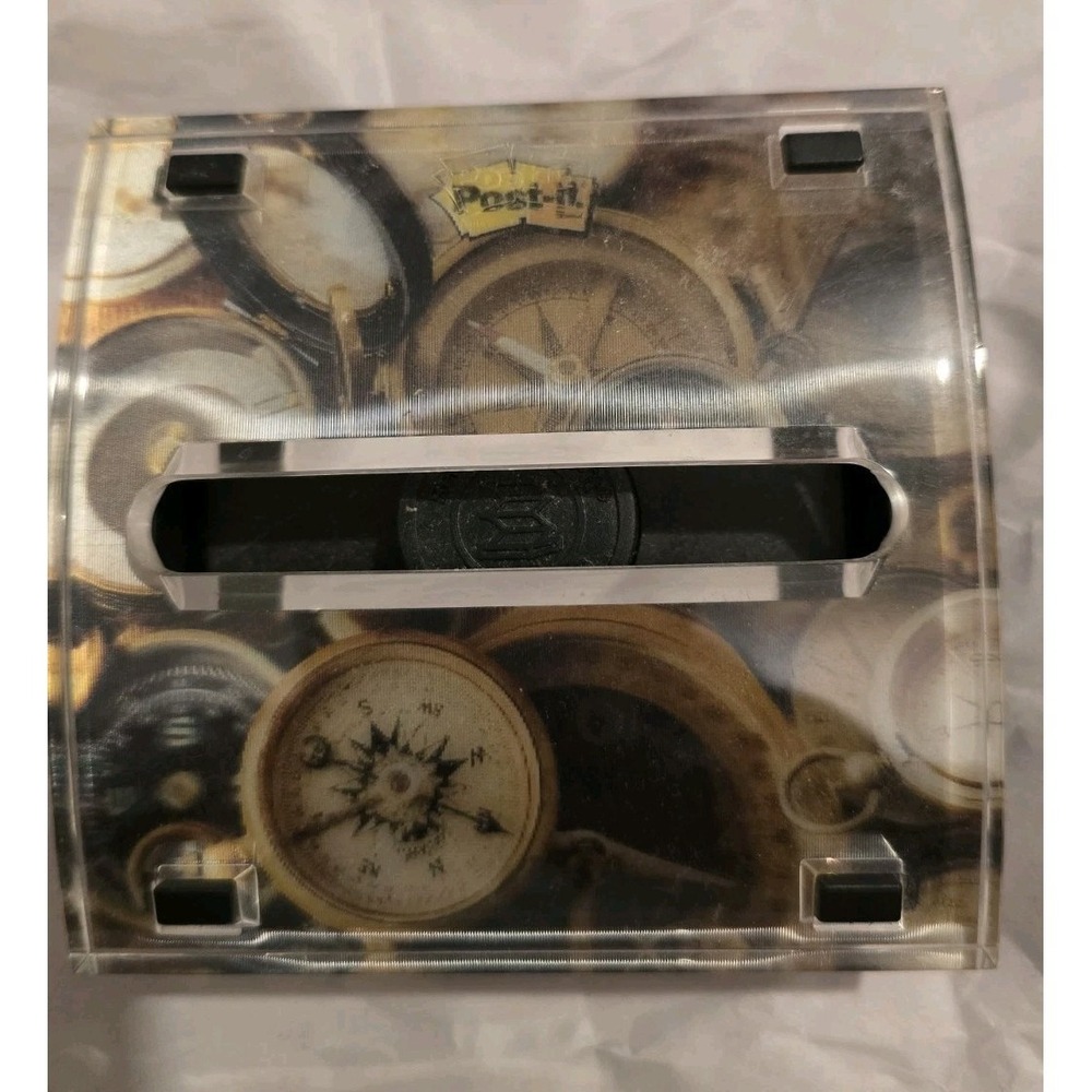 Post-it Note‎ Dispenser 3-D  Refillable Pop-up Lucite Weight 4"x4" Compass